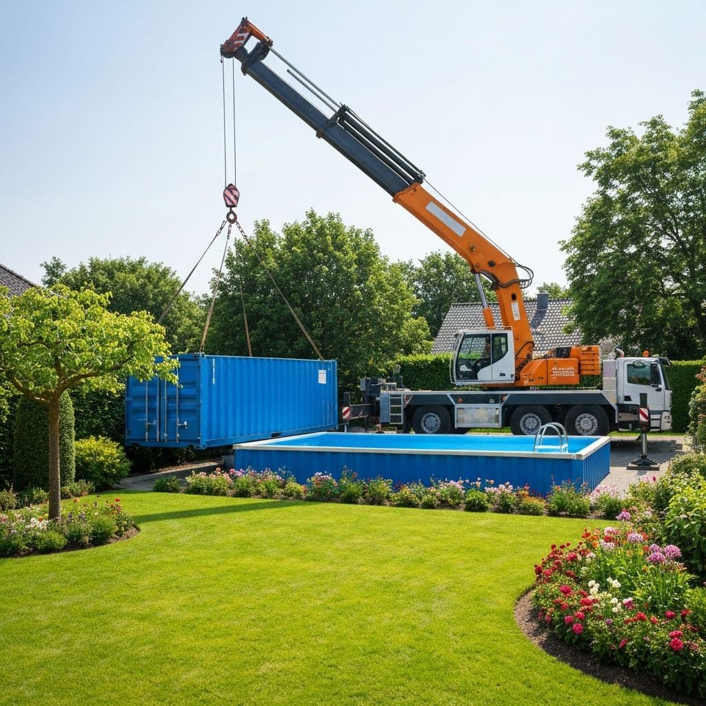 Entrega de piscina con grúa